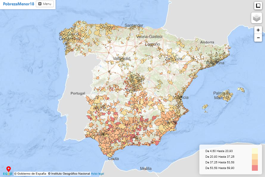 Mapa, pobreza infantil, municipios, españa, alto comisionado, pobreza